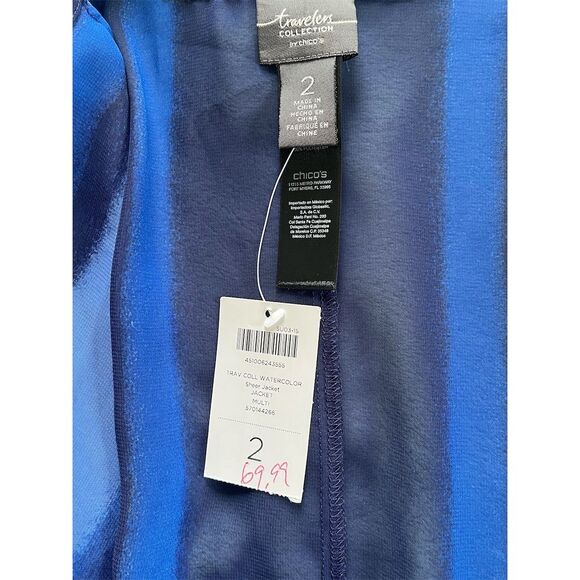 SOLD 
Chico's Women's Sheer Blue Kimono Cardigan Size 2 3/4 Sleeve Casual - Picture 3 of 3